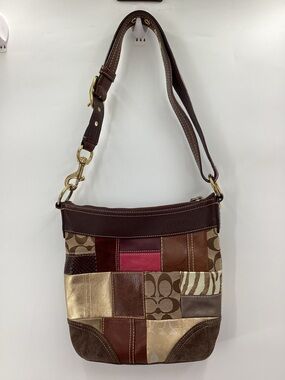 Coach Patchwork Leather Shoulder/ Crossbody Bag in Brown, Gold & Pink